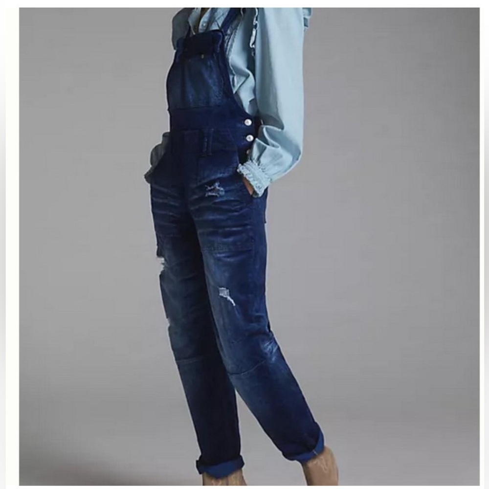 Anthropologie Pilcro The Wanderer Velvet Overalls Denim Blue Jumpsuit 25 EUC